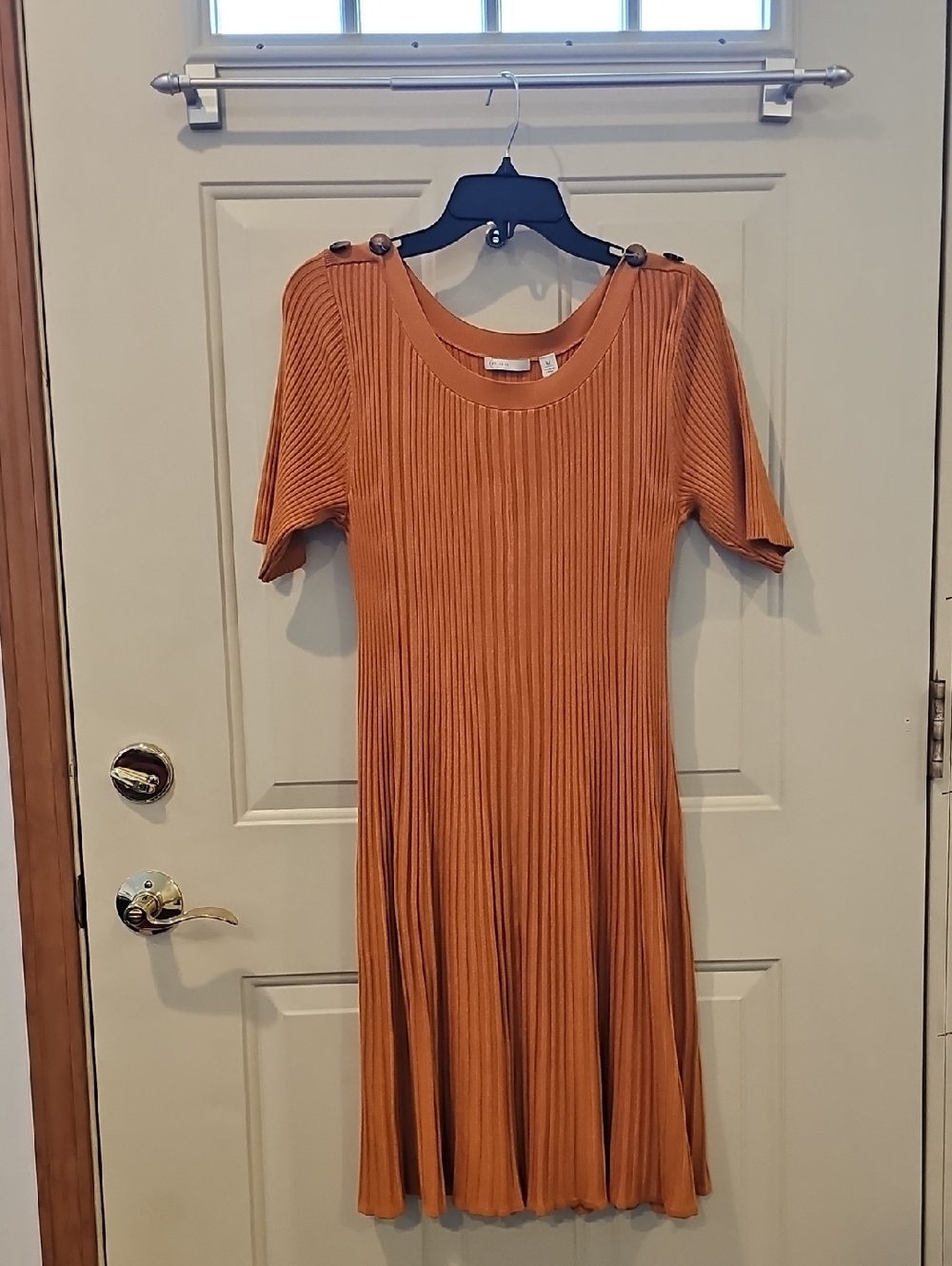 Ribbed Short-Sleeve Midi Dress in Burnt Orange